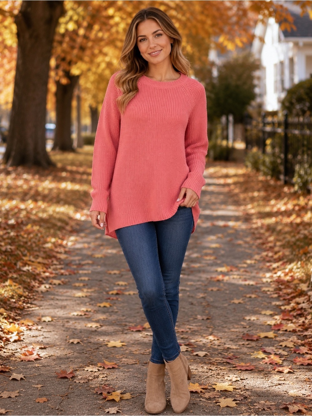 J. Jill Women’s Small Coral Pink Longline Knit Sweater Tunic Hi-Low Hem NWOT